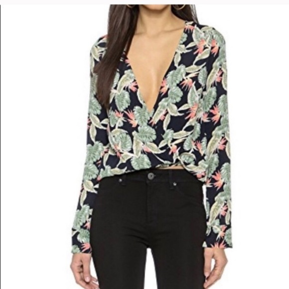 For Love And Lemons Tops - For Love & Lemons Leaf Print Faux Wrap Top